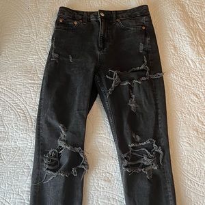 Topshop Ripped Black High Waisted Jeans Size 26